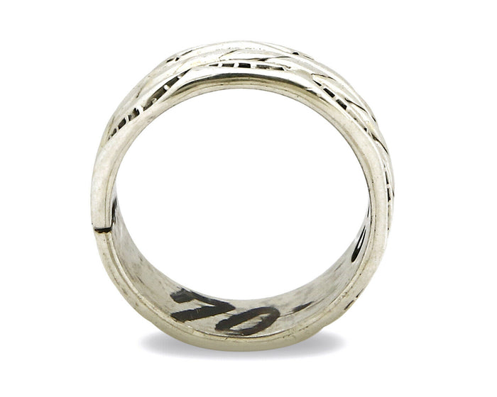 Navajo Ring .925 Silver Handmade Hand Stamped 3 Row Rope Band C.1980's Size 7.5