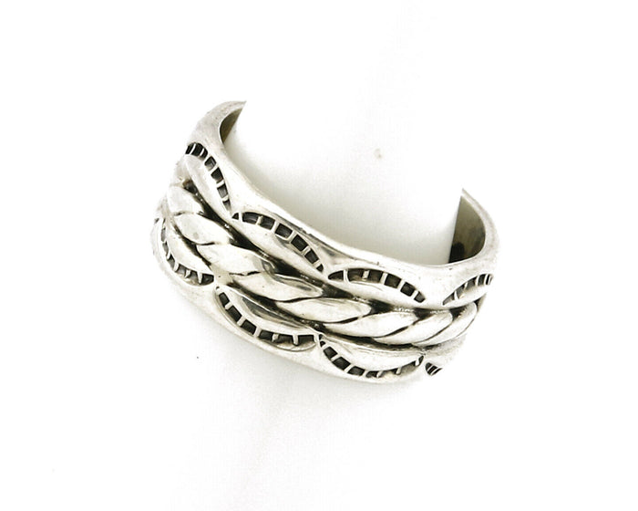 Navajo Ring .925 Silver Handmade Hand Stamped 3 Row Rope Band C.1980's Size 7.5