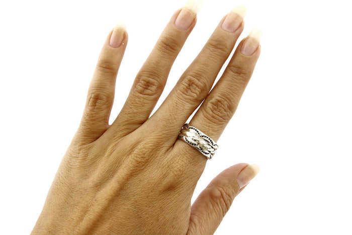 Navajo Ring .925 Silver Handmade Hand Stamped 3 Row Rope Band C.1980's Size 7.5