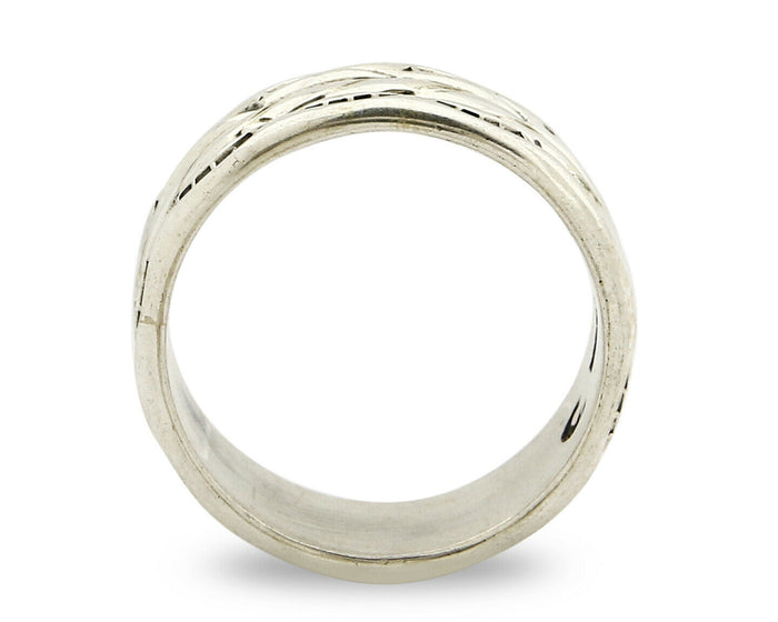 Navajo Ring .925 Silver Handmade Hand Stamped 3 Row Rope Band C.1980s Size 9.25