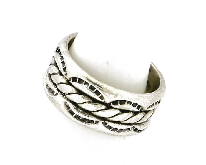 Navajo Ring .925 Silver Handmade Hand Stamped 3 Row Rope Band C.1980's
