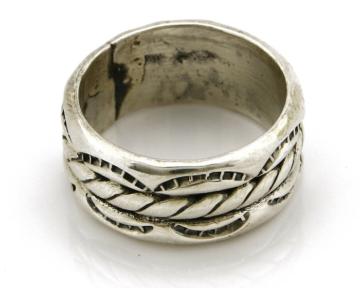 Navajo Ring .925 Silver Handmade Hand Stamped 3 Row Rope Band C.1980's