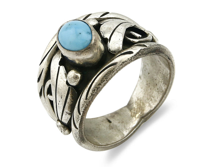 Navajo Ring .925 Silver Handmade Sleeping Beauty Turquoise Signed ELA C.80's
