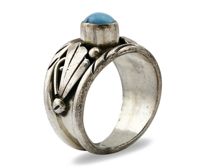 Navajo Ring .925 Silver Handmade Sleeping Beauty Turquoise Signed ELA C.80's