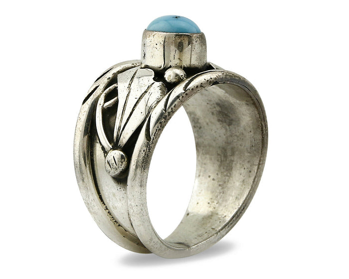 Navajo Ring .925 Silver Handmade Sleeping Beauty Turquoise Signed ELA C.80's