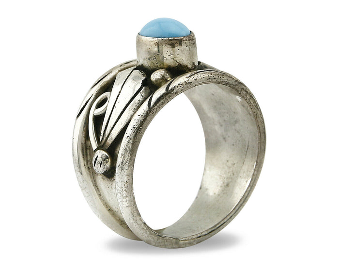 Navajo Ring .925 Silver Handmade Sleeping Beauty Turquoise Signed ELA C.80's