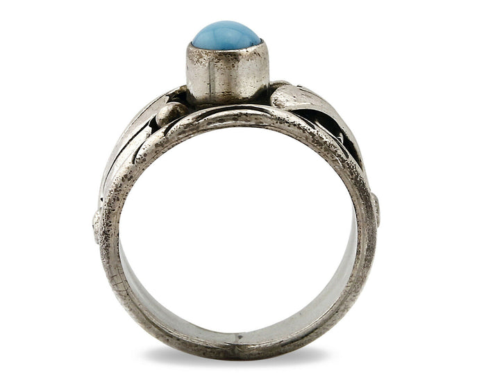 Navajo Ring .925 Silver Handmade Sleeping Beauty Turquoise Signed ELA C.80's