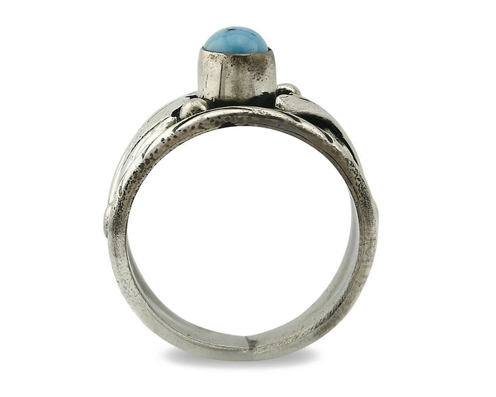 Navajo Ring .925 Silver Handmade Sleeping Beauty Turquoise Signed ELA C.80's