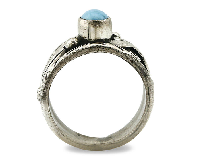 Navajo Ring .925 Silver Handmade Sleeping Beauty Turquoise Signed ELA C.80's