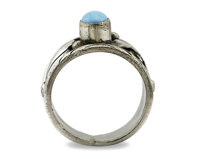 Navajo Ring .925 Silver Handmade Sleeping Beauty Turquoise Signed ELA C.80's