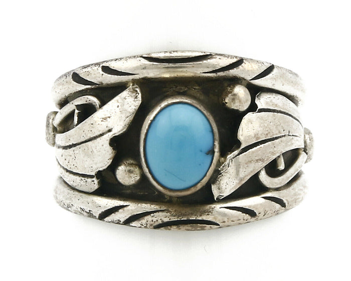 Navajo Ring .925 Silver Handmade Sleeping Beauty Turquoise Signed ELA C.80's