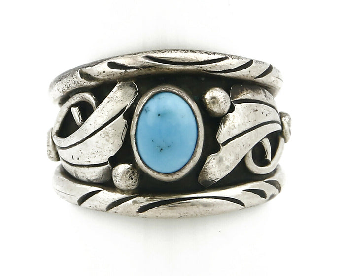 Navajo Ring .925 Silver Handmade Sleeping Beauty Turquoise Signed ELA C.80's