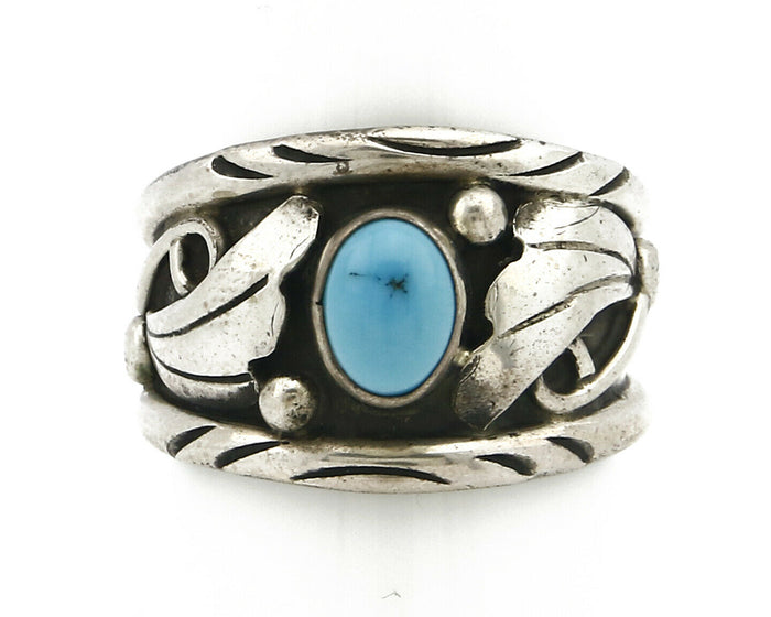 Navajo Ring .925 Silver Handmade Sleeping Beauty Turquoise Signed ELA C.80's