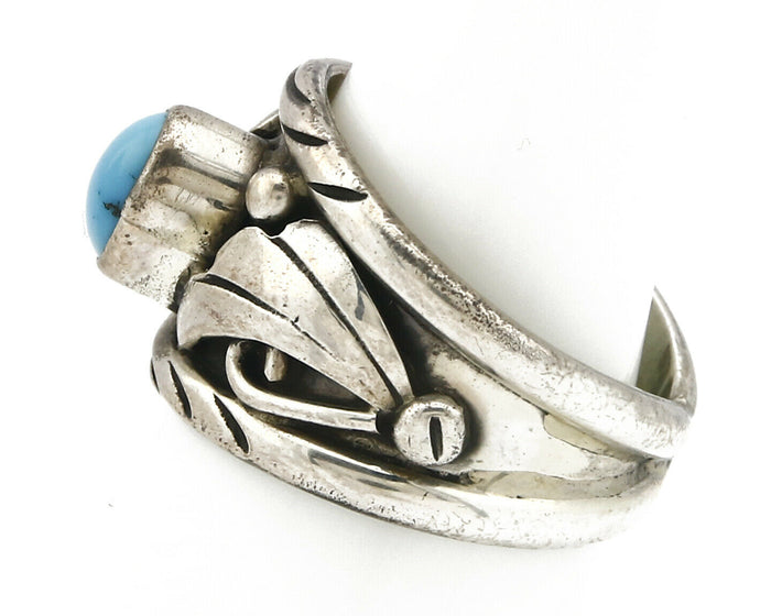 Navajo Ring .925 Silver Handmade Sleeping Beauty Turquoise Signed ELA C.80's