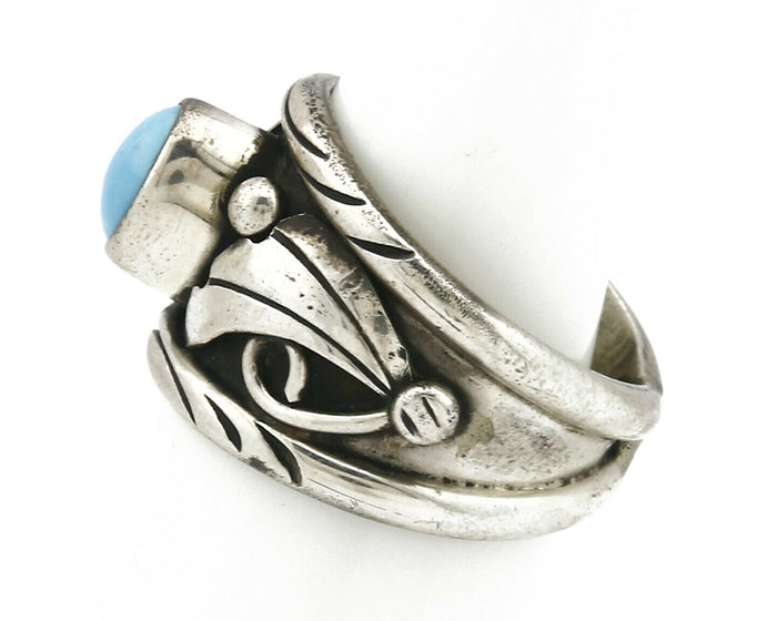 Navajo Ring .925 Silver Handmade Sleeping Beauty Turquoise Signed ELA C.80's