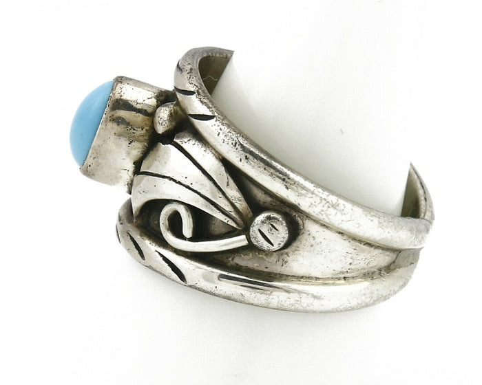 Navajo Ring .925 Silver Handmade Sleeping Beauty Turquoise Signed ELA C.80's