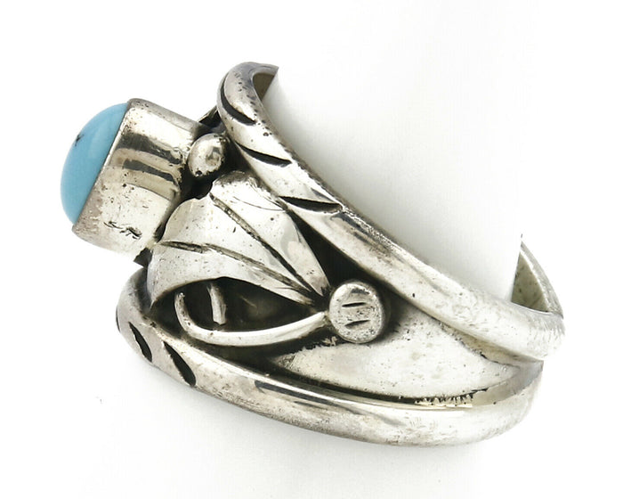 Navajo Ring .925 Silver Handmade Sleeping Beauty Turquoise Signed ELA C.80's
