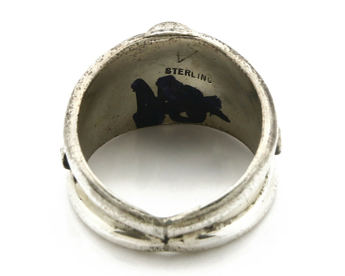 Navajo Ring .925 Silver Handmade Sleeping Beauty Turquoise Signed ELA C.80's