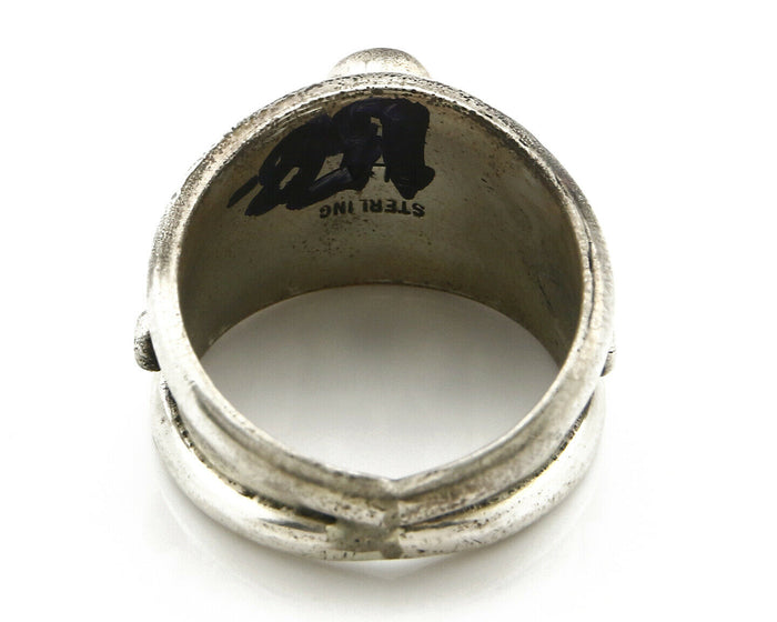 Navajo Ring .925 Silver Handmade Sleeping Beauty Turquoise Signed ELA C.80's