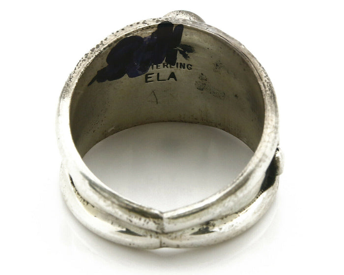 Navajo Ring .925 Silver Handmade Sleeping Beauty Turquoise Signed ELA C.80's