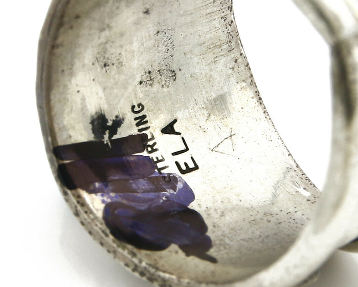 Navajo Ring .925 Silver Handmade Sleeping Beauty Turquoise Signed ELA C.80's