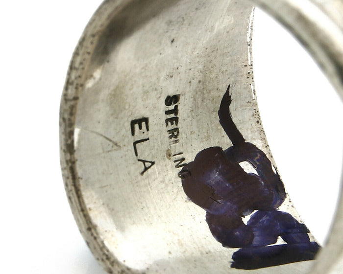 Navajo Ring .925 Silver Handmade Sleeping Beauty Turquoise Signed ELA C.80's