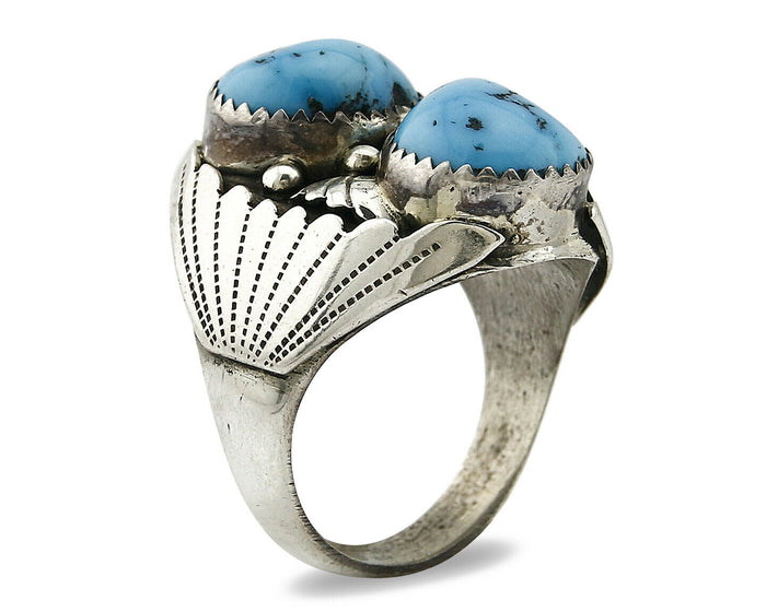 Navajo Ring .925 Silver Handmade Sleeping Beauty Turquoise Signed TKE C.80's