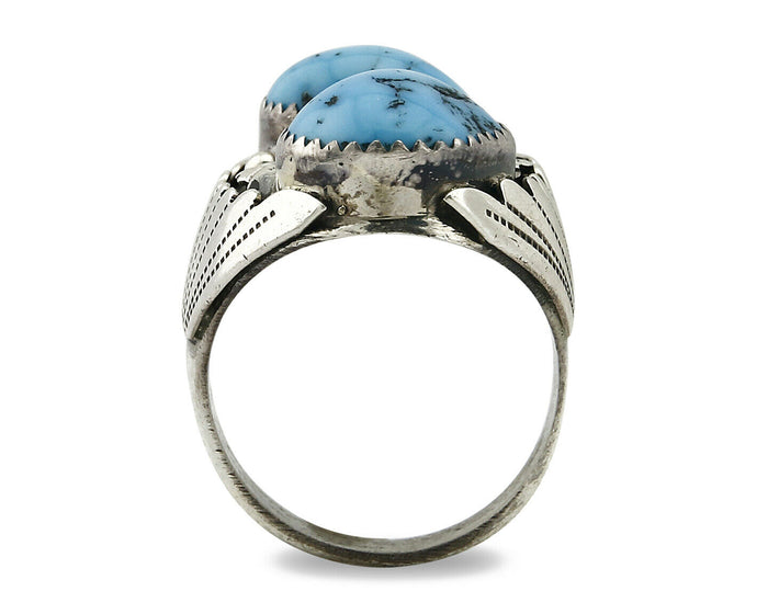 Navajo Ring .925 Silver Handmade Sleeping Beauty Turquoise Signed TKE C.80's