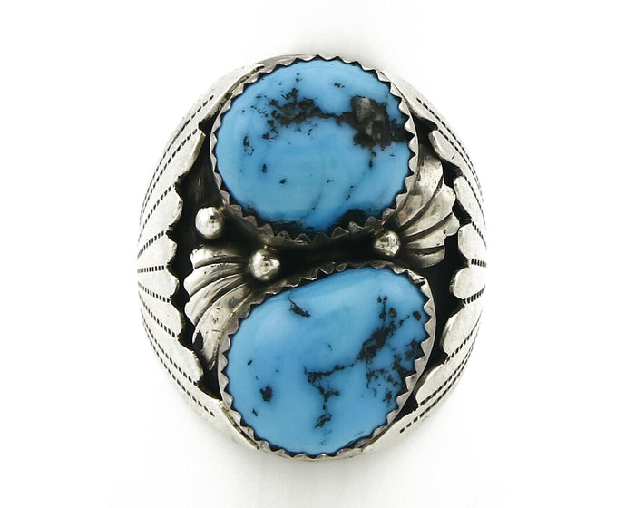 Navajo Ring .925 Silver Handmade Sleeping Beauty Turquoise Signed TKE C.80's