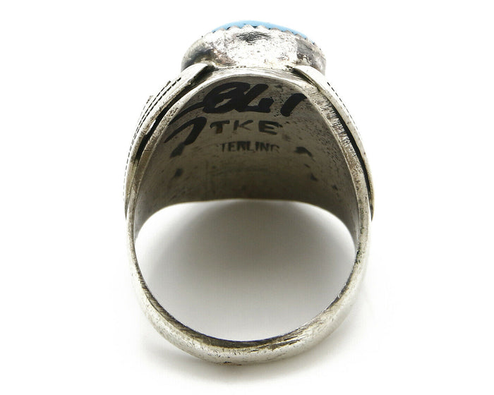 Navajo Ring .925 Silver Handmade Sleeping Beauty Turquoise Signed TKE C.80's