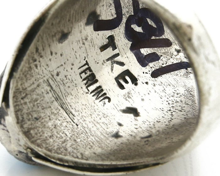 Navajo Ring .925 Silver Handmade Sleeping Beauty Turquoise Signed TKE C.80's
