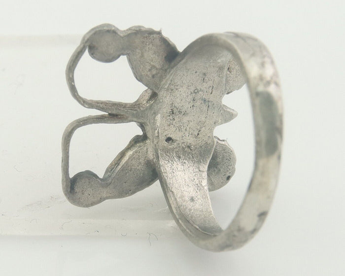 Navajo Ring 925 Silver Inlaid Butterfly Turquoise & Coral C.80's Size 5.5