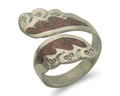 Navajo Ring 925 Silver Inlaid Natural Coral Native Artist C.80's Size 8.0