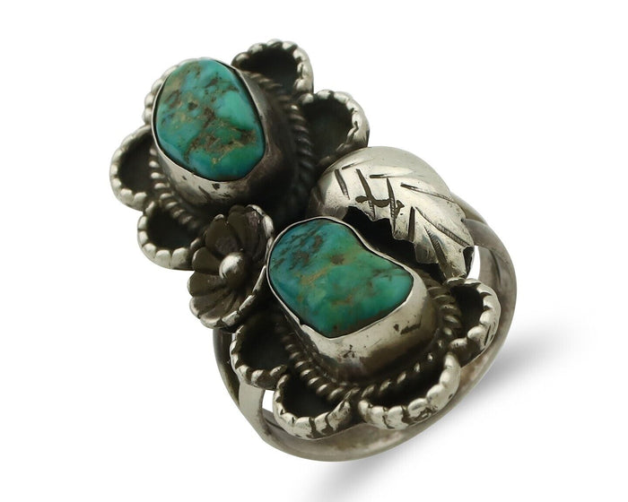 Navajo Ring .925 Silver Kingman Turquoise Aritst Signed LD C.1980's