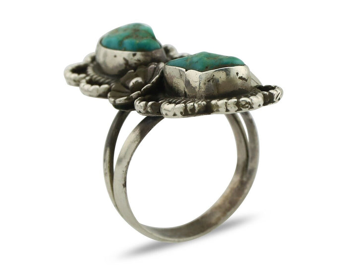 Navajo Ring .925 Silver Kingman Turquoise Aritst Signed LD C.1980's