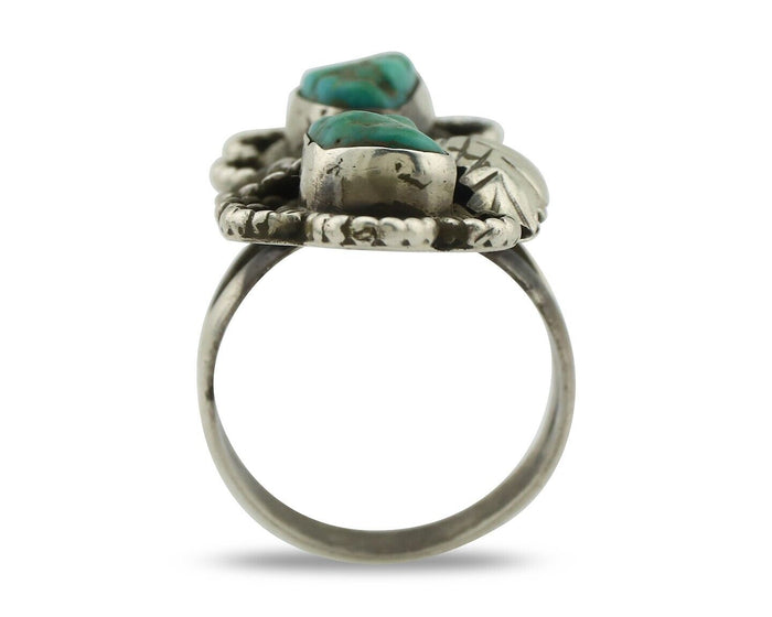 Navajo Ring .925 Silver Kingman Turquoise Aritst Signed LD C.1980's