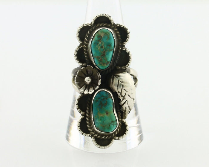 Navajo Ring .925 Silver Kingman Turquoise Aritst Signed LD C.1980's
