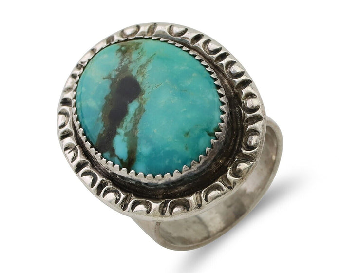 Navajo Ring 925 Silver Kingman Turquoise Artist Signed JMC C.80's