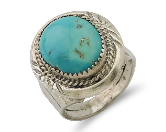 Navajo Ring 925 Silver Kingman Turquoise Artist Signed JMC C.80's