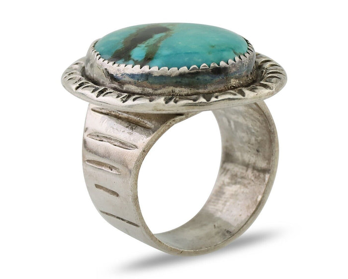 Navajo Ring 925 Silver Kingman Turquoise Artist Signed JMC C.80's