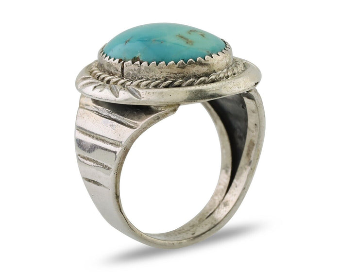 Navajo Ring 925 Silver Kingman Turquoise Artist Signed JMC C.80's