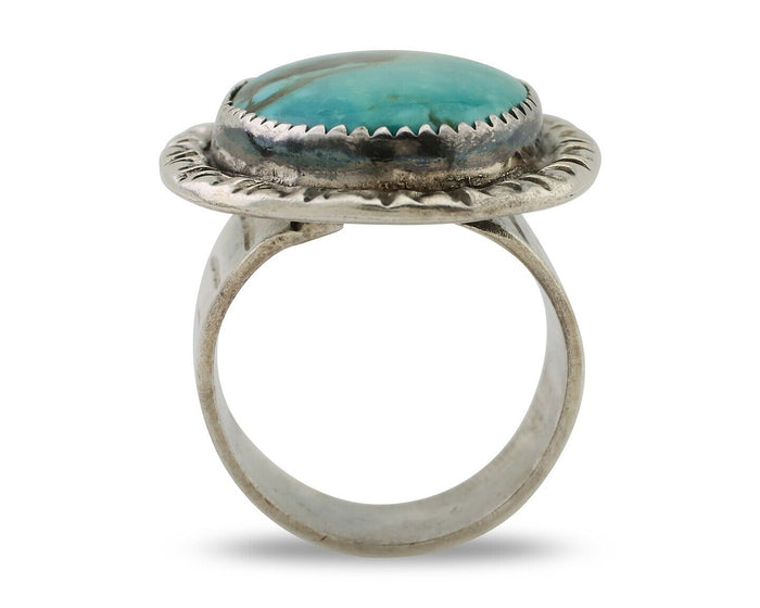 Navajo Ring 925 Silver Kingman Turquoise Artist Signed JMC C.80's