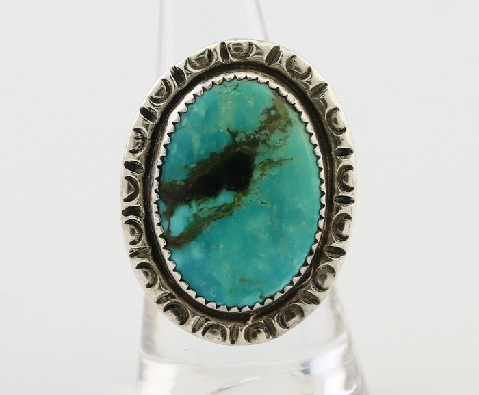 Navajo Ring 925 Silver Kingman Turquoise Artist Signed JMC C.80's