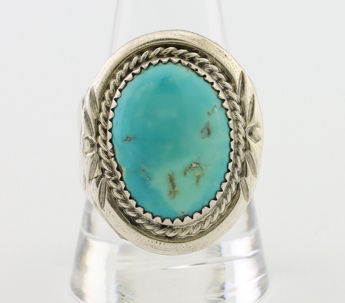 Navajo Ring 925 Silver Kingman Turquoise Artist Signed JMC C.80's