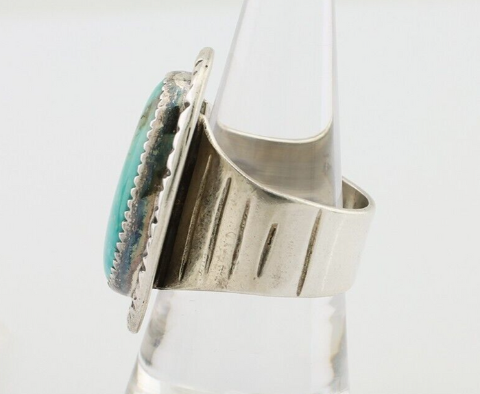 Navajo Ring 925 Silver Kingman Turquoise Artist Signed JMC C.80's