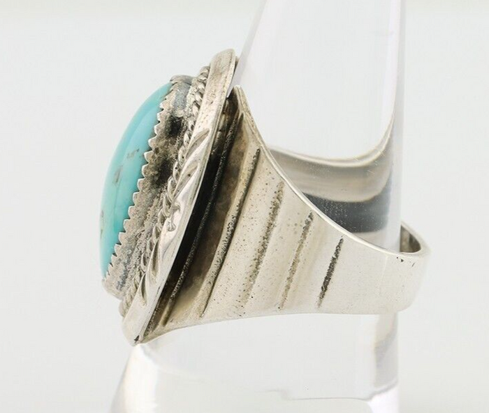 Navajo Ring 925 Silver Kingman Turquoise Artist Signed JMC C.80's