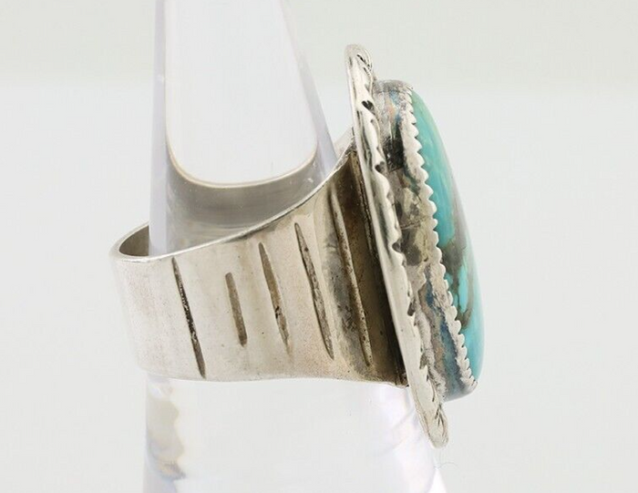 Navajo Ring 925 Silver Kingman Turquoise Artist Signed JMC C.80's