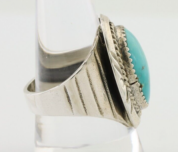 Navajo Ring 925 Silver Kingman Turquoise Artist Signed JMC C.80's