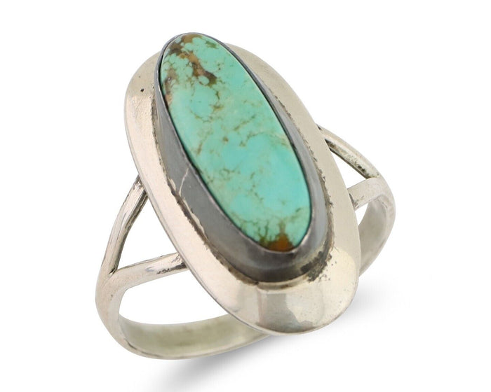 Navajo Ring 925 Silver Kingman Turquoise Artist Signed Kachina C.80's