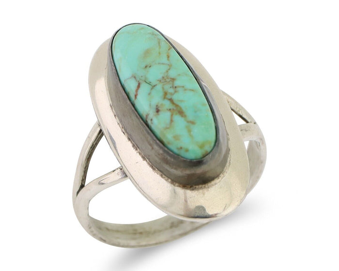 Navajo Ring 925 Silver Kingman Turquoise Artist Signed Kachina C.80's